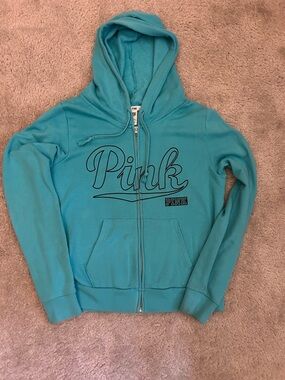 PINK Victoria's Secret Teal Sherpa Zip Hoodie